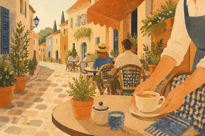 European Cafe Terrace in Morning Light