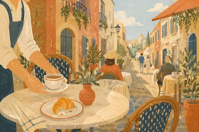 Charming European Cafe Terrace Morning Scene