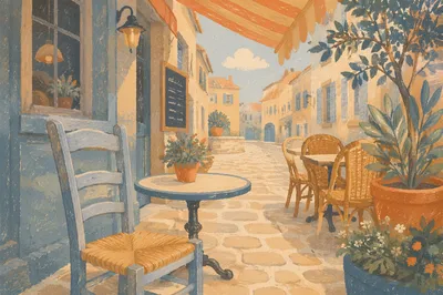 Cozy European Cafe Terrace at Sunset