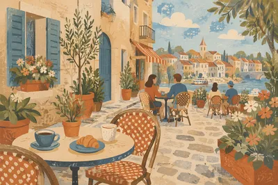 Charming European Cafe Terrace by River