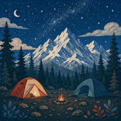 Starry Alpine Camping Under Snowy Peaks