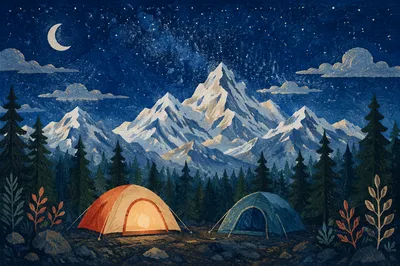 Starry Alpine Campsite Beneath Snowy Peaks