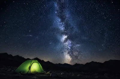 Green Tent Beneath Alpine Starry Sky
