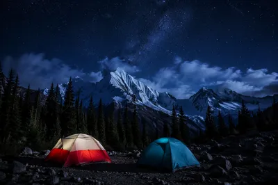 Starry Alpine Camping Under Snowy Peaks
