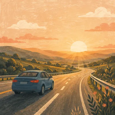 Golden Hour Highway Journey at Sunset