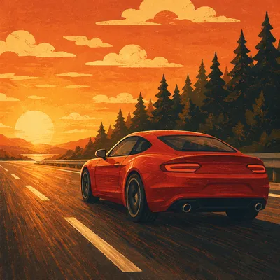 Red Sports Car at Golden Sunset