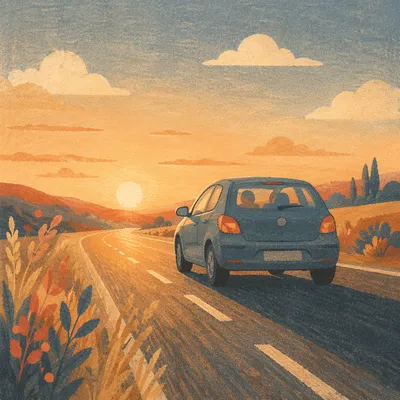 Golden Hour Highway Road Trip Car
