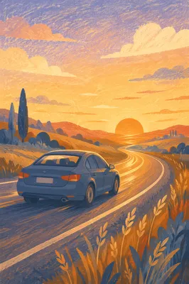 Golden Hour Highway Journey Through Countryside
