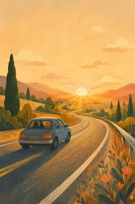 Golden Hour Highway Journey at Sunset