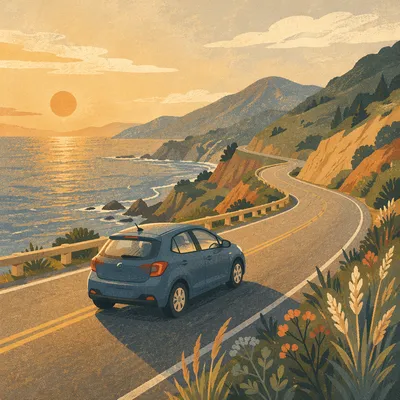 Coastal Highway Drive at Golden Hour