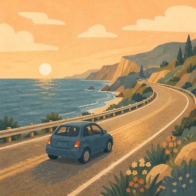 Coastal Highway Road Trip at Golden Hour