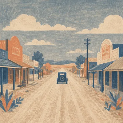 Vintage Car on Dusty Rural Highway