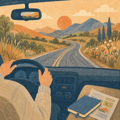 Peaceful Scenic Highway Drive at Golden Hour