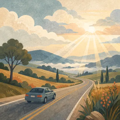 Hopeful Highway Journey Through Morning Hills