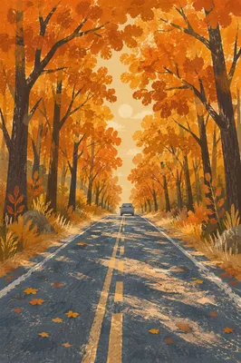 Autumn Highway Road Trip Through Forest