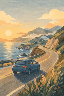Coastal Highway Drive at Golden Hour