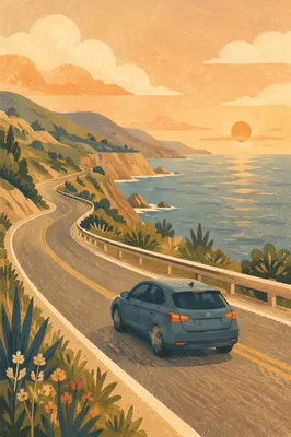 Coastal Highway Road Trip at Golden Hour