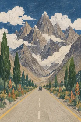Scenic Highway Through Alpine Mountain Valley