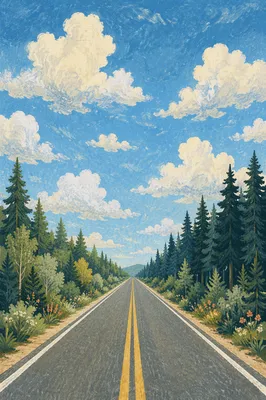 Scenic Rural Highway Under Hopeful Blue Sky