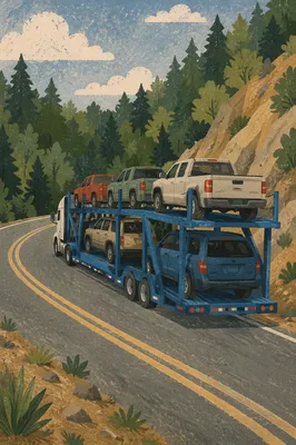 Mountain Highway Vehicle Trailer Travel Scene