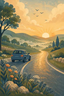 Peaceful Sunrise Drive on Scenic Highway