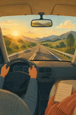 Peaceful Highway Journey Through Green Hills