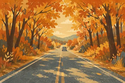 Autumn Highway Road Trip Through Forest