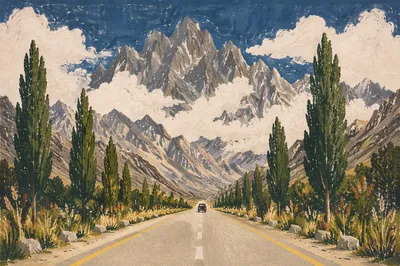 Scenic Highway Through Alpine Mountain Valley