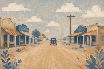 Vintage Car on Dusty Rural Highway