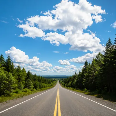 Scenic Rural Highway Under Hopeful Blue Sky