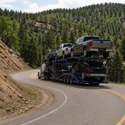 Mountain Highway Vehicle Trailer Travel Scene