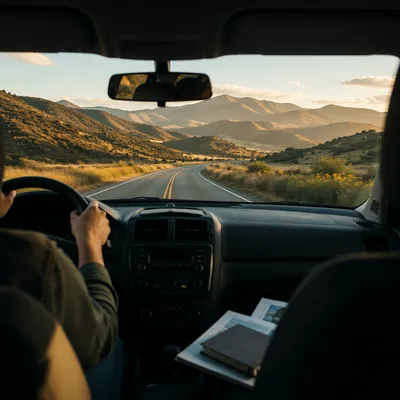 Golden Hour Highway Journey Through Hills