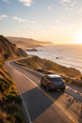 Compact Car on Scenic Coastal Highway