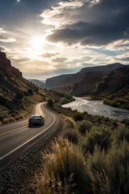 Scenic Highway Drive Through Desert Canyon