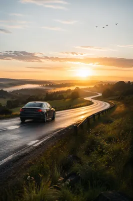 Peaceful Highway Journey at Sunrise