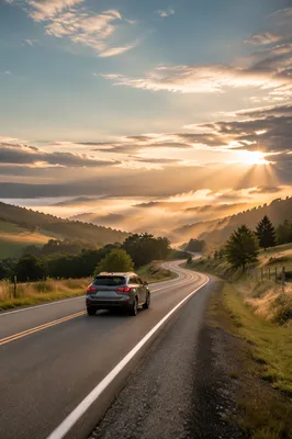 Scenic Highway Journey at Golden Dawn