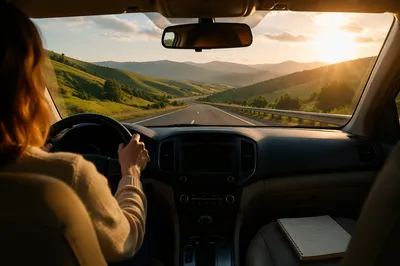 Peaceful Highway Journey Through Green Hills