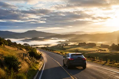 Hopeful Highway Journey Through Morning Hills