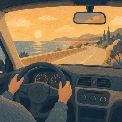 Golden Hour Coastal Drive From Dashboard
