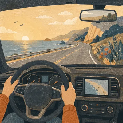 Sunrise Coastal Drive from Driver Perspective