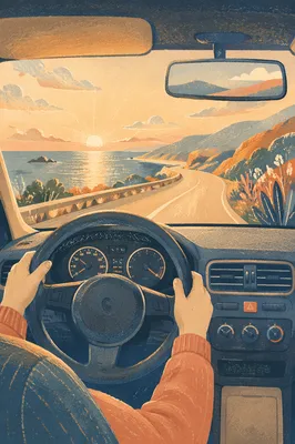 Golden Hour Coastal Drive Interior View