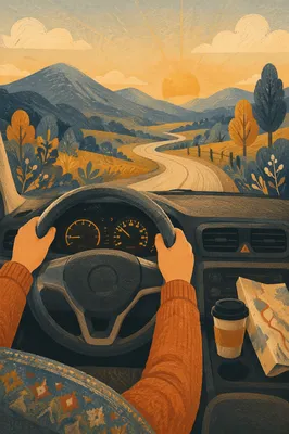 Peaceful Road Trip Car Interior at Dawn