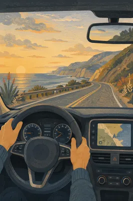Coastal Sunrise Drive From Car Interior