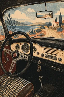 Vintage Car Dashboard Road Trip View