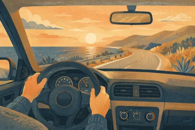 Golden Hour Coastal Drive Car Interior