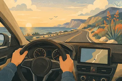Coastal Sunrise Drive from Car Interior