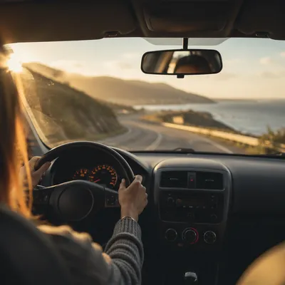 Coastal Road View From Car Dashboard