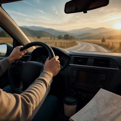 Peaceful Road Trip from Car Interior