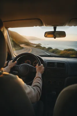 Golden Hour Coastal Drive Car Interior