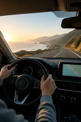 Coastal Sunrise Drive from Car Interior